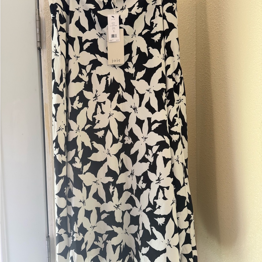 Joie Black & White Floral A-Line Midi Skirt New Size 14